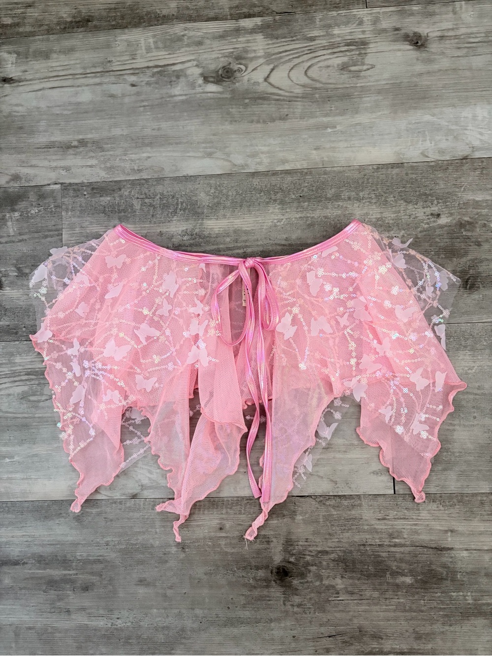 roma pink sheer butterfly lace up mini skirt